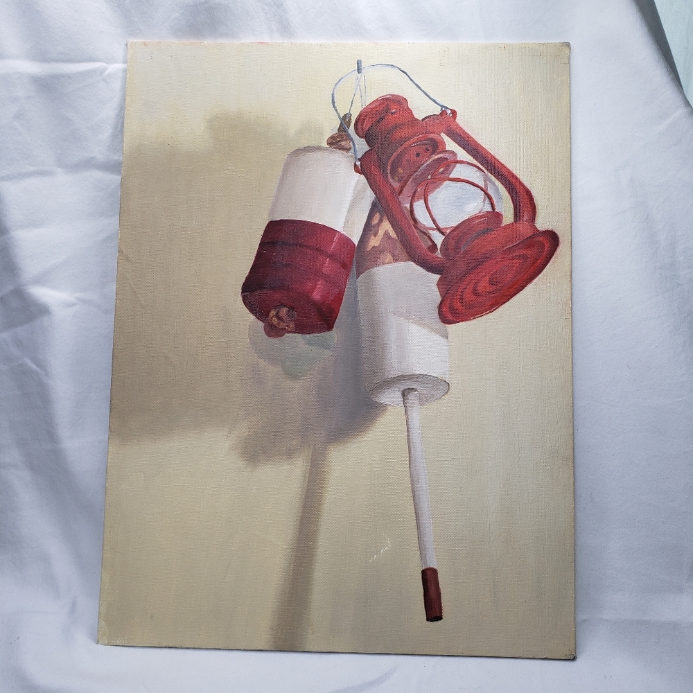 Nautical Red Lantern Buoy Original Acrylic Painting On Canvas Wall Art